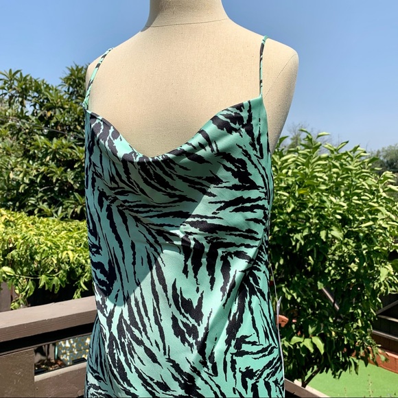 NWT WAYF Mint Tiger Cowl Neck Satin Midi Dress - Picture 2 of 7